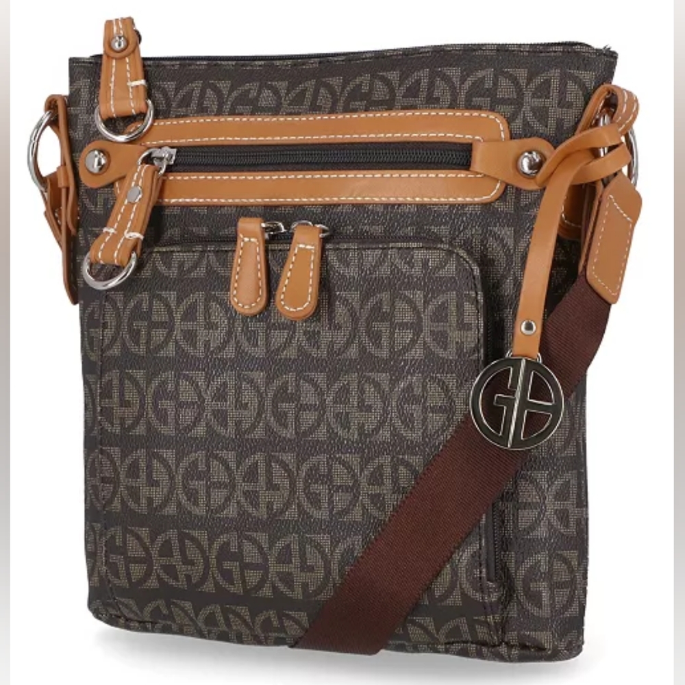 Giani Bernini Black and Tan Monogram Messenger Bag